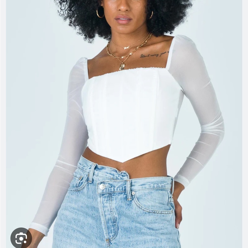Princess polly white mesh long sleeve corset top